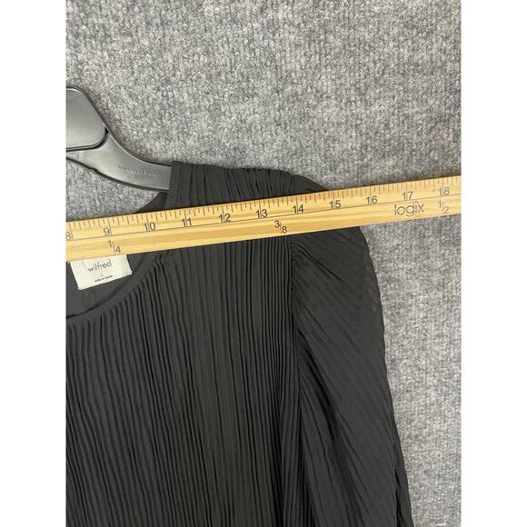 Wilfred Pleated Scoop Neck Keyhole Puff Sleeve Mini Dress Black Size L - Picture 5 of 15